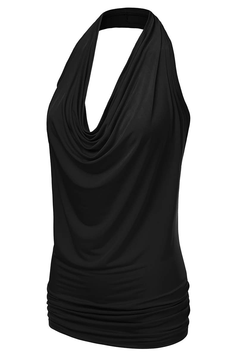 AWTHT028_Halter Neck Draped Front Open Back Top