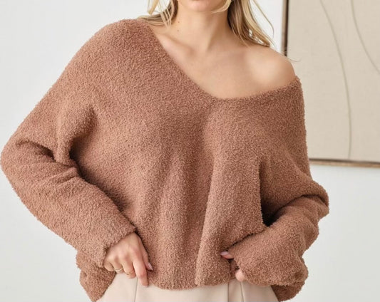 Long Sleeve V-Neck Oversized Knit Top