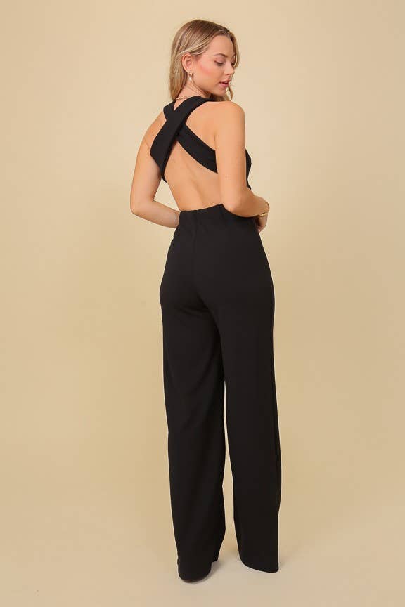 Cross Back Wide Leg Jumpsuit