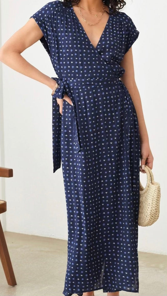 Warp Short Sleeve Wide Leg Flowy Maxi Jumpsuit